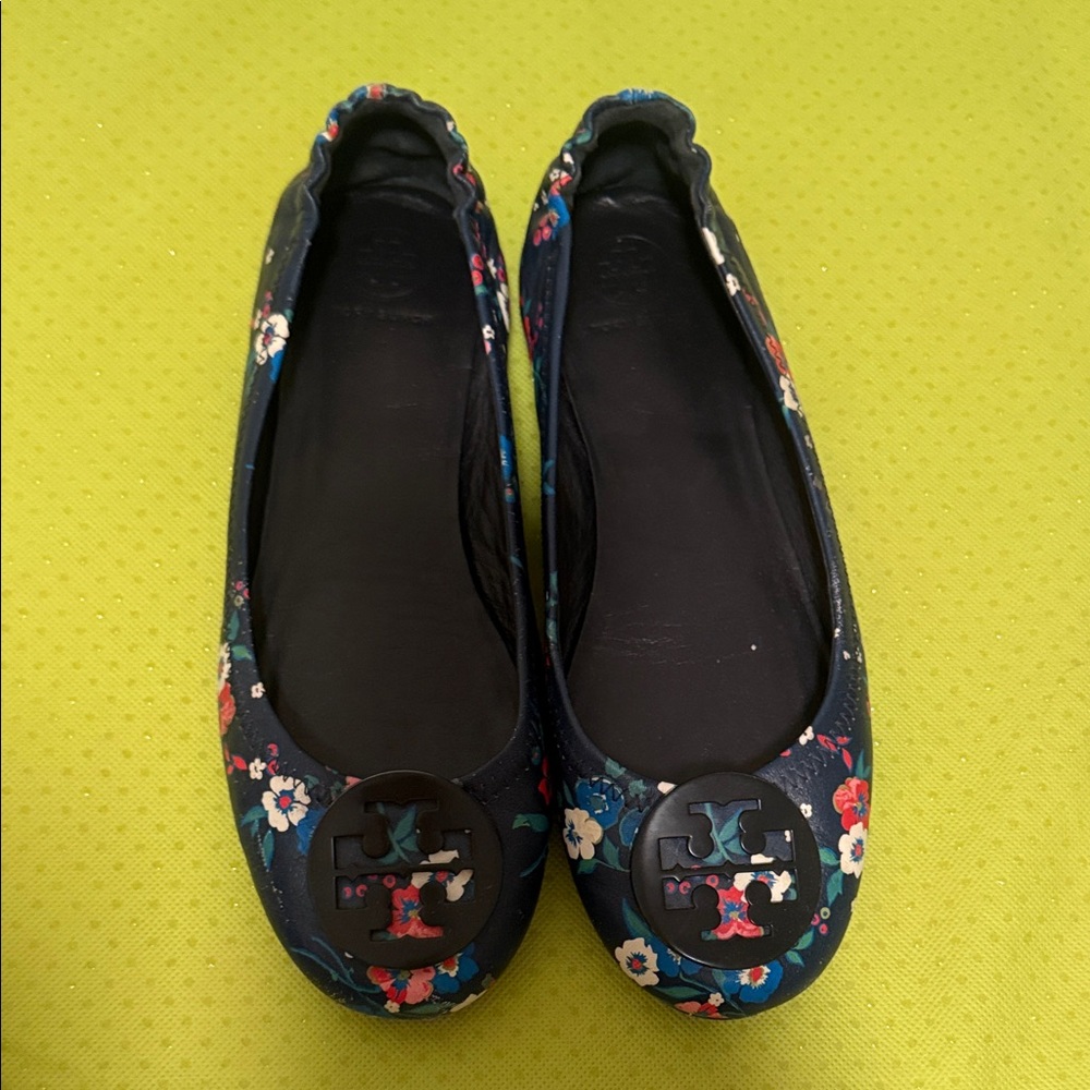 Tory Burch Navy Floral Flats